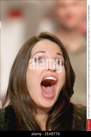 Greek singer Nana Mouskouri's daughter Lenou during the taping of Michel Drucker's talkshow 'Vivement Dimanche' in Paris-France on May 19, 2004. Photo by Jean-Jacques Datchary/ABACA. Stock Photo