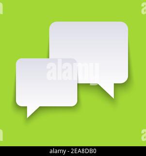 EPS vector illustration of white speech bubbles with shadows on green colored background and free space for text Stock Vector
