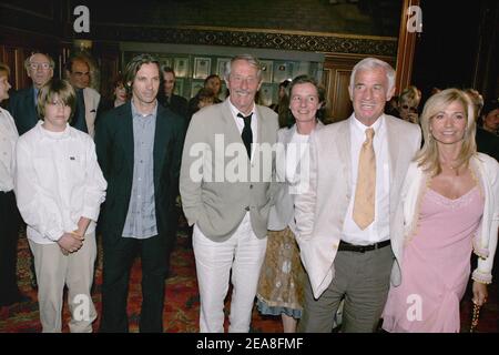 (L to R) French actor Jean-Paul Belmondo's grandson Alessandro, his father Paul Belmondo, French actor Jean Rochefort and wife Francoise, Jean-Paul Belmondo and wife Natti pictured during the opening ceremony of the 2nd Festival Paris Cinema at the Hotel de Ville (City Hall) in Paris-France on June 28, 2004. On the occasion Jean-Paul Belmondo has been honored with the Medal of the City of Paris by Mayor Bertrand Delanoe. Photo by Laurent Zabulon/ABACA. Stock Photo