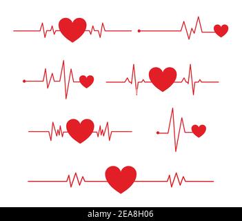Red heart beat set isolated on white background. Heart icon vector illustration. Stock Vector