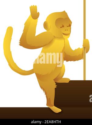 Golden monkey design saluting at you and climbing a sign with a rope. Stock Vector
