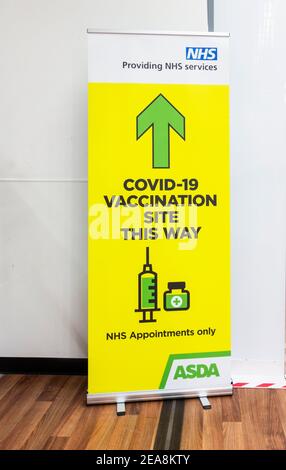 NHS Covid-19 Vaccination Centre at Asda, Watford Hertfordshire UK Stock Photo