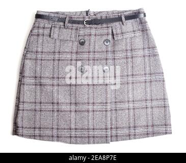 Plaid fashionable office skirt on a white background, isolate. Strict clothing style, textile Stock Photo