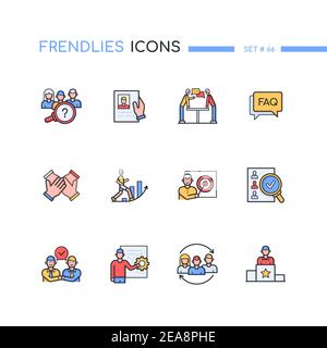Human resources - modern line design style icons set. HR management, job search idea. Candidate search, CV, recruitment, FAQ, staff rotation, goal set Stock Vector