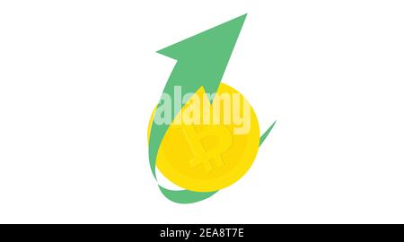 Vector Isolated Illustration of a Bitcoin with a Green Arrow. Bitcoin or Trading Icon Stock Vector