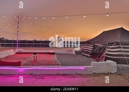 Arabian tent (majlis) for family gathering or Parties Stock Photo