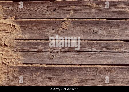 Close up of worn wooden planks forming a path to the beach Stock Photo