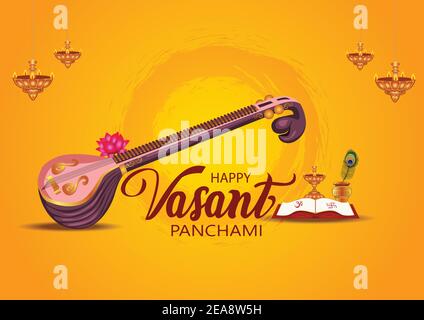 happy Vasant Panchami Puja of India. vector illustration design Stock Vector