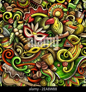 Cartoon doodles Brazil seamless pattern. Stock Vector