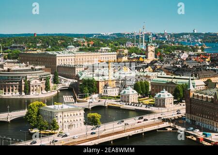 Stockholm, Sweden. Great Church In Cityscape Skyline. Elevated View Of City Center Stock Photo