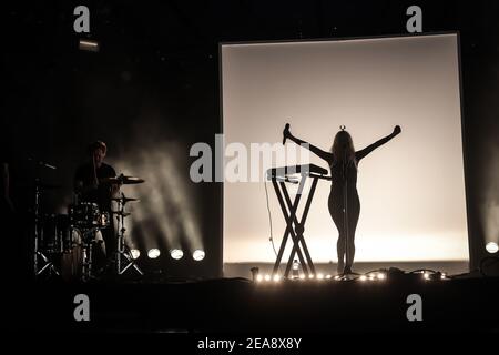 iamamiwhoami ((aka Jonna Lee) performing live on stage as part of the Latitude 2013 festival in Suffolk, England Stock Photo