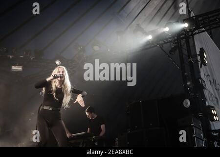 iamamiwhoami ((aka Jonna Lee) performing live on stage as part of the Latitude 2013 festival in Suffolk, England Stock Photo