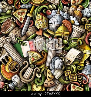 Cartoon doodles Italy seamless pattern. Stock Vector