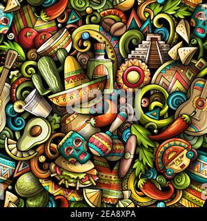 Cartoon doodles Mexico seamless pattern. Stock Vector