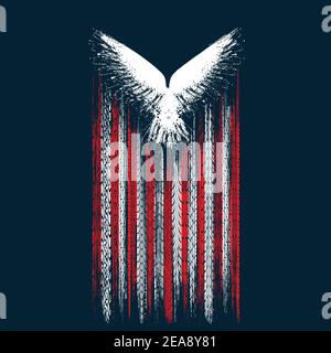 Red and white lines and hawk Stock Vector