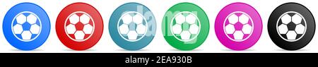 Soccer vector icons, set of circle gradient buttons in 6 colors options for webdesign and mobile applications Stock Vector