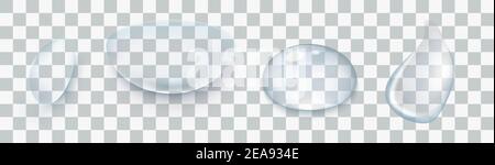 Water drops set isolated on the transparent background. Stock Vector