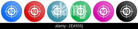 Target vector icons, set of circle gradient buttons in 6 colors options for webdesign and mobile applications Stock Vector