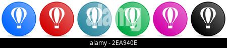 Balloon, air transport vector icons, set of circle gradient buttons in 6 colors options for webdesign and mobile applications Stock Vector