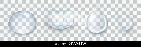 Water drops set isolated on the transparent background. Stock Vector