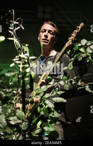 Neil Hamilton Wilkinson of British Sea Power performing live on stage as part of the Greenman 2013 festival in Glanusk, South Wales Stock Photo