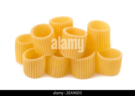 Mezze maniche rigate pile isolated on white background Stock Photo