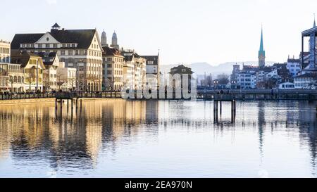 Old town of Zurich in the winter sun Stock Photo