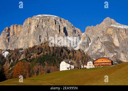 Farm at Sass da Ciampac Colfosco, Kolfuschg Alta Badia Province, Bozen Alto Adige, South Tyrol, Alps, Dolomites, Italy Stock Photo