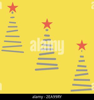 Christmas trees set illustration vector trend colored yellow and grey with red star Stock Vector