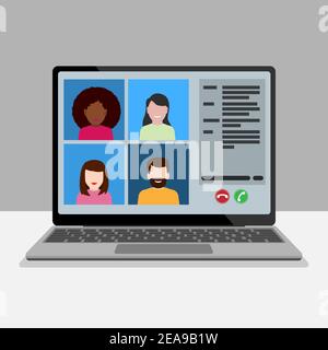 conference video call on laptop computer vector illustration Stock Vector
