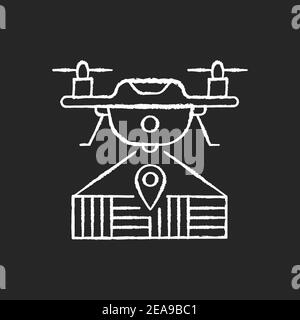 Drone mapping chalk white icon on black background Stock Vector