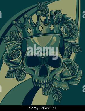 Royal Skull King Crown with Rose Illustrations Vector Mascot Logo Stock ...