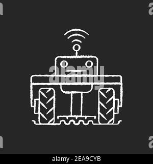 Robotics in agriculture chalk white icon on black background Stock Vector