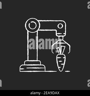 Harvesting robotics chalk white icon on black background Stock Vector