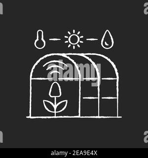 Smart greenhouse chalk white icon on black background Stock Vector