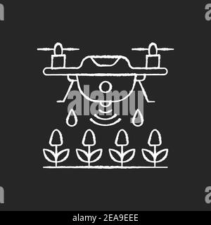 Farming drones chalk white icon on black background Stock Vector