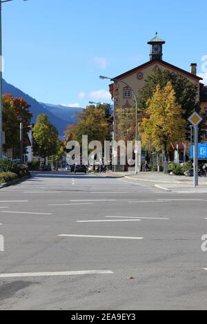 Town hall Garmisch-Partenkirchen, Upper Bavaria, Bavaria, Germany Town hall crossing, right of way, deserted, Stock Photo