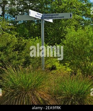 Europe, Germany, Hessen, Marburg, Botanical Garden of the Philipps University on the Lahn Mountains, signpost Stock Photo