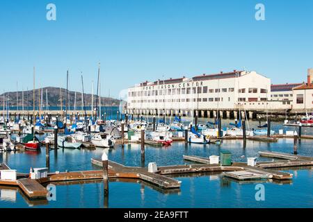 Gashouse Cove marina in front of Fort Mason Center for Arts and Culture, San Francisco, California. Stock Photo