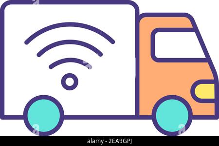 Autonomous driving truck RGB color icon Stock Vector