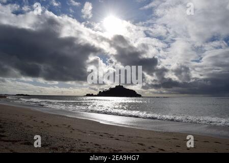 Mount Silhouette Beneath Clouds Stock Photo