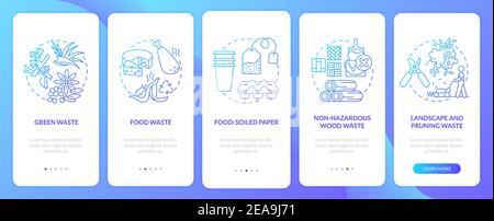 Biodegradable waste types onboarding mobile app page screen with concepts Stock Vector