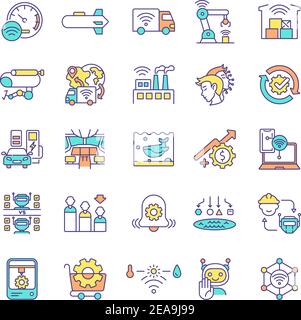 Industrial IoT RGB color icons set Stock Vector