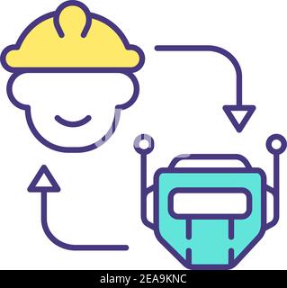 Humans and AI working together RGB color icon Stock Vector