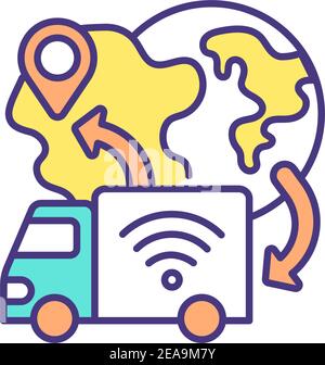 Driverless delivery service RGB color icon Stock Vector
