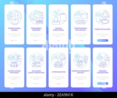 Organic waste reducing onboarding mobile app page screen with concepts set Stock Vector