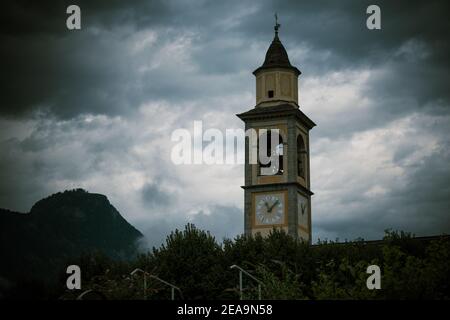 Church in italy moody dark cloudy clouds Stock Photo