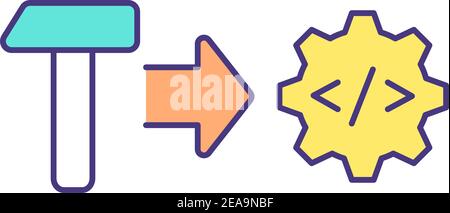 AI replacing human labor RGB color icon Stock Vector