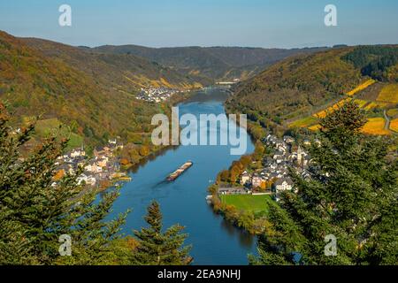 View from the Prinzenkopf tower to Alf and Bullay, Moselle valley, Rhineland-Palatinate, Germany Stock Photo