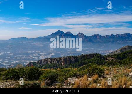 Hilltop urbanisation, seen from the Bernia Ridge above Benidorm, on the Costa Blanca, Spain Stock Photo